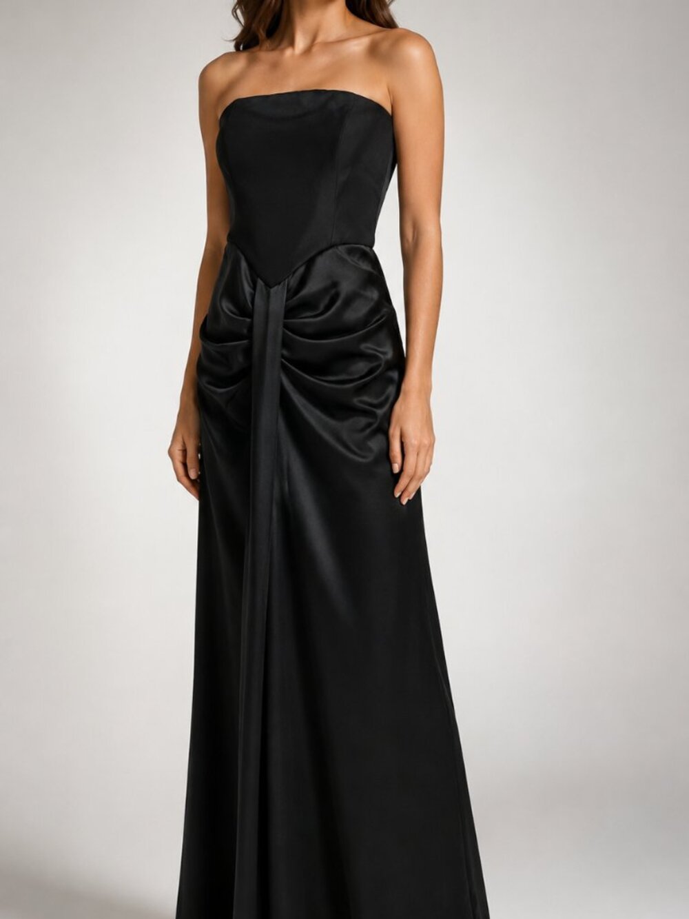 Betsy & Adam Jess Black Ruched Strapless Formal Gown Size 14 NWT